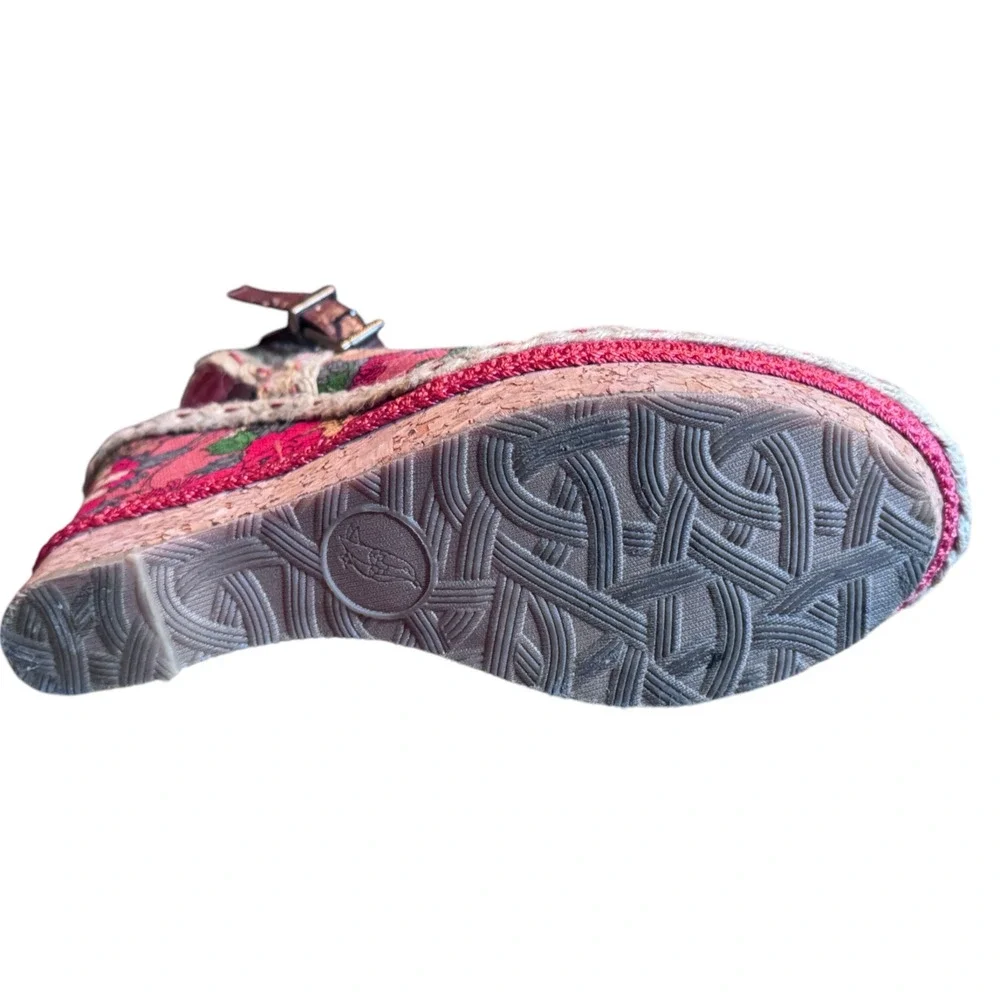 Sakroot wedge shoe floral textile 9.5 open toe ankle strap unique - Picture 5 of 9